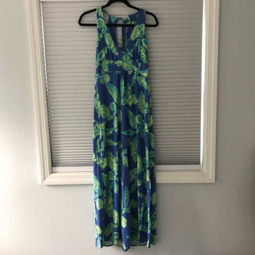 Lilly Pulitzer Blue Maxi Dress with Green Leaf Print